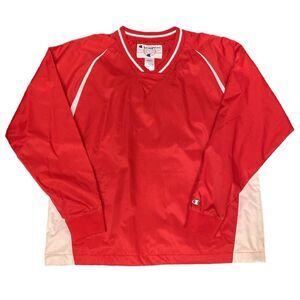 Champion B2410 Men's Scout II V- Neck Pullover Windbreaker Jacket Red Size L NWT